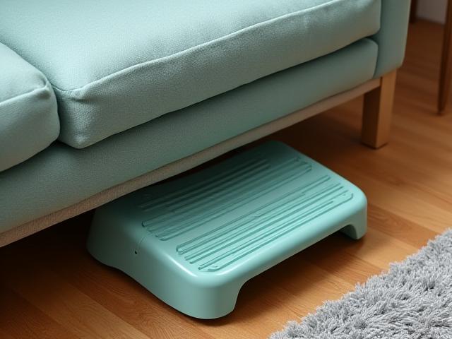Stepper stored under a sleek sofa